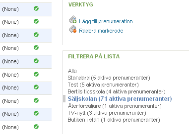Filtrera på mottagarlista