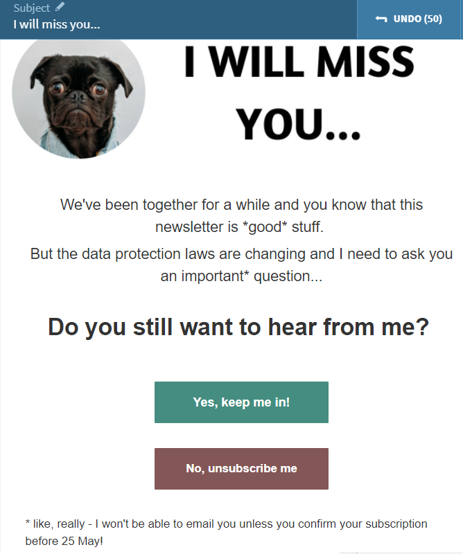 re-permissioning campaign template 'I will miss you' 
